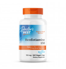 Бенфотіамін, Benfotiamine with BenfoPure, Doctor's Best, з BenfoPure, 150 мг, 360 веганських капсул