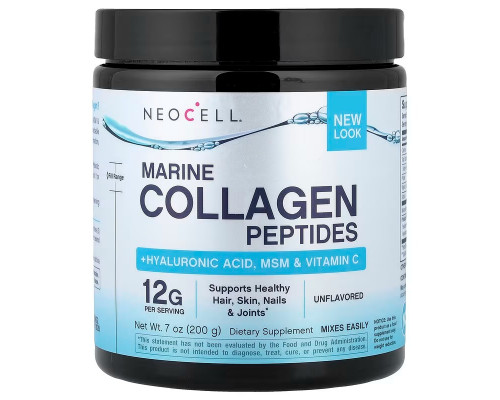 Морський колаген, Marine Collagen, Neocell, суміш краси з гіалуроновою кислотою, МСМ і вітаміном С, порошок, без смаку, 200 г