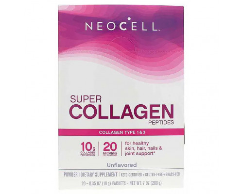Колагенові пептиди, Super Collagen Peptides, Neocell, без смаку, 20 стиків, по 10 г кожен