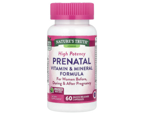 Вітаміни та мінералі пренатальні, Prenatal Vitamin & Mineral Formula, Nature's Truth, високоефективна формула, 60 капсул швидкого вивільнення