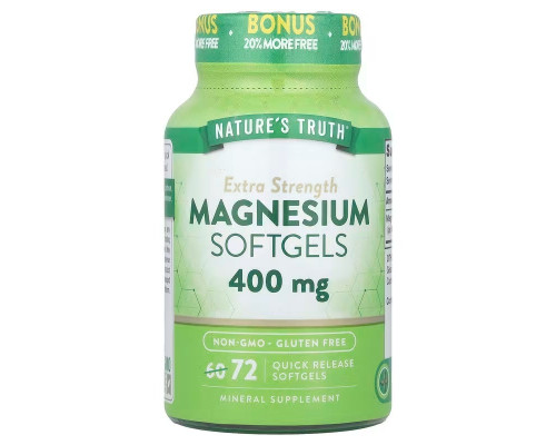 Магній, Magnesium, Nature's Truth, екстра сила, 400 мг, 72 гелевих капсул швидкого вивільнення