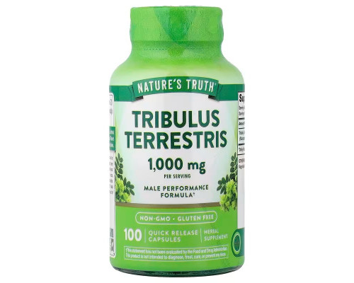 Трибулус террестрис, Tribulus Terrestris, Nature's Truth, 1000 мг, 100 капсул швидкого вивільнення (500 мг у капсулі)