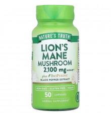 Їжовик гребінчастий, супер-гриб з біоперином, Lion's Mane Mushroom plus Bioperine, Nature's Truth, 2100 мг, 50 капсул