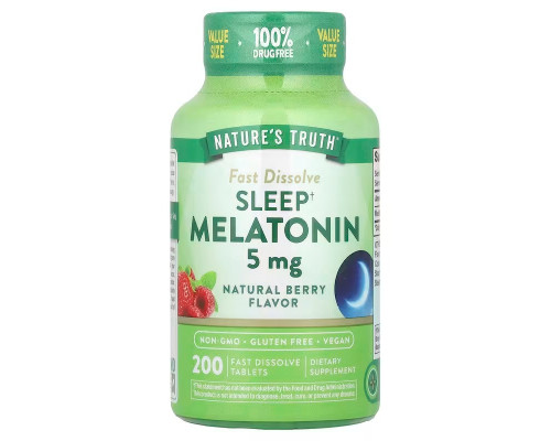 Мелатонін для сну, Sleep Melatonin, Nature's Truth, смак ягід, 5 мг, 200 швидкорозчинних таблеток