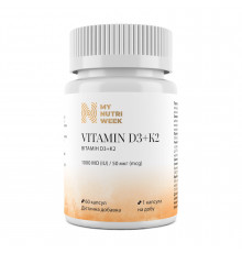 Вітамін D3+K2, Vitamin D3+K2, My Nutri Week, 1000 МО/50 мкг, 60 капсул