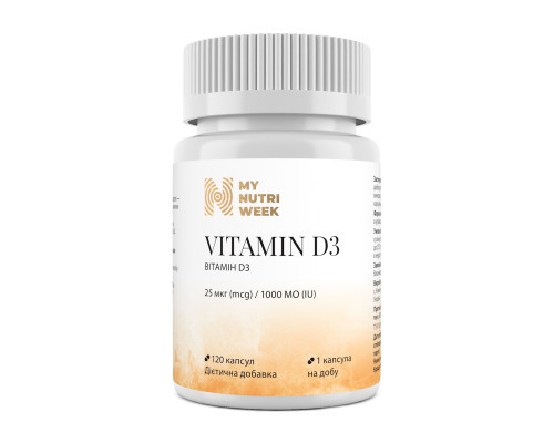 Вітамін D3, Vitamin D3, My Nutri Week, 25 мкг (1000 МО), 120 капсул