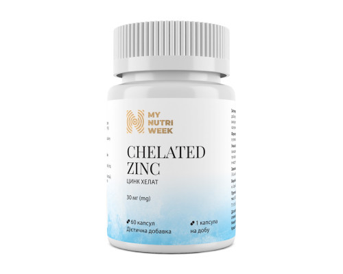 Цинк хелат, Chelated Zinc, My Nutri Week, 30 мг, 60 капсул