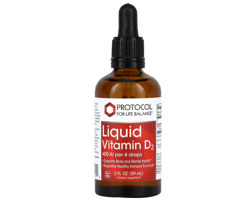 Вітамін D3, Liquid Vitamin D3, Protocol for Life Balance, рідкий, 400 МО, 59 мл