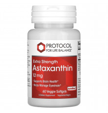 Астаксантин, Astaxanthin, Protocol for Life Balance, підвищена сила, 12 мг, 60 рослинних гелевих капсул