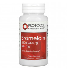 Бромелайн, Bromelain, Protocol for Life Balance, 2400 GDU/г, 500 мг, 90 рослинних капсул