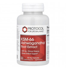 Ашваганда KSM-66, KSM-66 Ashwagandha, Protocol for Life Balance, екстракт кореня, 600 мг, 90 рослинних капсул
