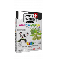 Льодяники від застуди, для дітей, Herbal Lozenges Blister 20 herbs + Eucalyptus and Menthol for kids, Swiss Energy, від кашлю, болю в горлі та закладеності носа, 20 альпійських трав, ментол та евкаліпт, 12 трав'яних льодяників