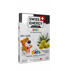 Льодяники від застуди, для дітей, Herbal Lozenges Blister 20 herbs + Sage for kids, Swiss Energy, від кашлю, болю в горлі та закладеності носа, 20 альпійських трав та шавлія, 12 трав'яних льодяників
