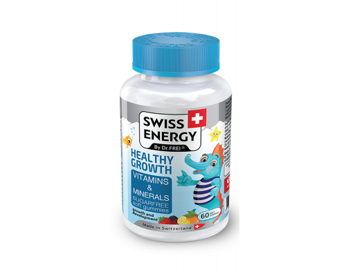 Вітаміни та мінерали, для дітей від 3 років, HEALTHY GROWTH Vitamins Minerals, Swiss Energy, без цукру, для росту, розвитку та імунітету, 60 жувальних цукерок
