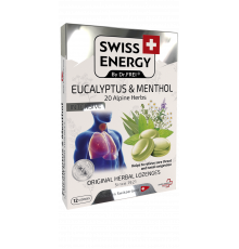 Льодяники від застуди, Herbal Lozenges Blister 20 herbs + Eucalyptus and Menthol, Swiss Energy, від кашлю, болю в горлі та закладеності носа, 20 альпійських трав, ментол та евкаліпт, 12 трав'яних льодяників