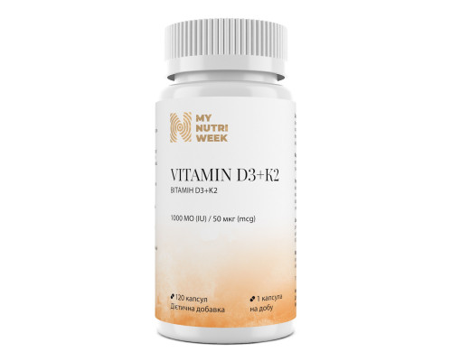 Вітамін D3+K2, Vitamin D3+K2, My Nutri Week, 1000 МО/50 мкг, 120 капсул