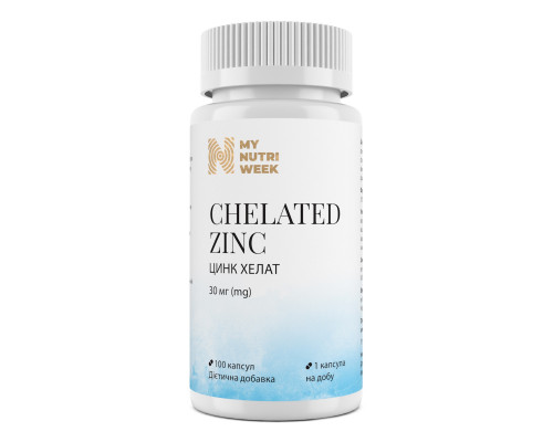 Хелатний цинк, Chelated Zinc, My Nutri Week, 30 мг, 100 капсул