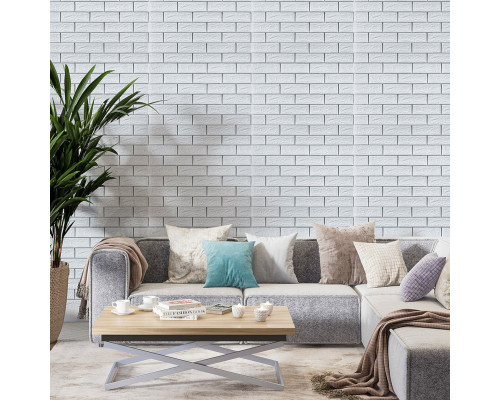 Самоклеющаяся 3D панель 700х770х5мм Белый кирпич полоска серебро (100-5) SW-00000753