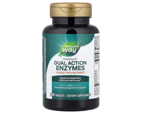 Ферменти для м'язів та травлення, Mega-Zyme®, Dual Action Enzymes, Nature's Way, подвійної дії, 200 таблеток