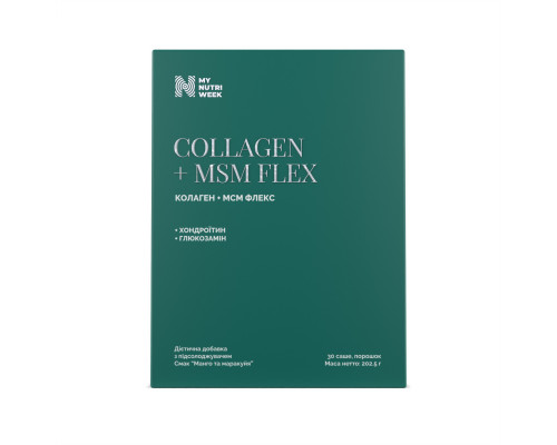 Колаген + МСМ Флекс, Collagen + MSM Flex, My Nutri Week, з підсолоджувачем, смак Манго + маракуйя, 30 саше, 202,5 г