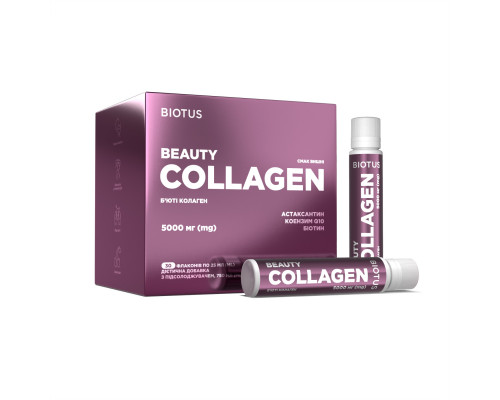 Б'юті колаген, Beauty Collagen, Biotus, 5000 мг, смак вишні, 30 флаконів (кожен по 25 мл)