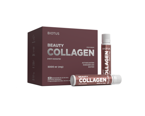 Б'юті колаген, Beauty Collagen, Biotus, 5000 мг, смак вишні, 30 флаконів (кожен по 25 мл)