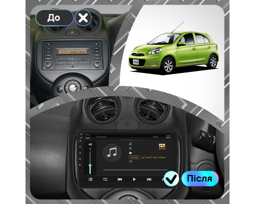 Штатная магнитола Lesko для Nissan Micra IV (K13) Рестайлинг 2013-2016 экран 9" 4/32Gb 4G Wi-Fi GPS Top