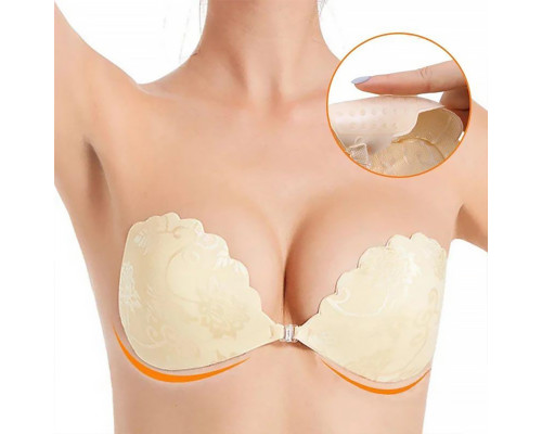 Бюстгальтер-невидимка Fly Bra G00D89 с эффектом Рush Up без бретелей кружевной лиф Бежевый B