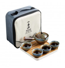 Дорожный набор для чайной церемонии керамический Dragon Blue-Golden