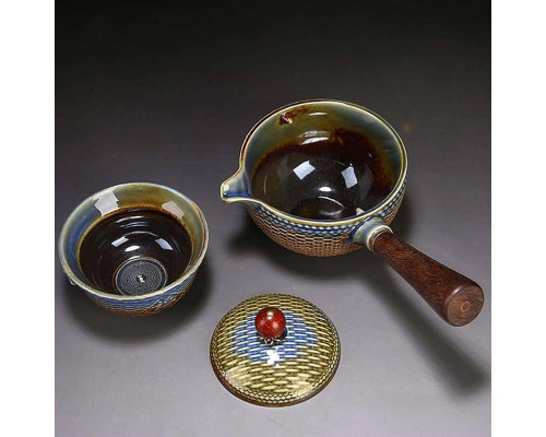 Дорожный набор для чайной церемонии керамический Dragon Blue-Golden