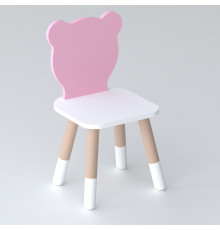Детский деревянный стульчик мишка 26.5х26х25см, стул со спинкой для детей, белый с розовым