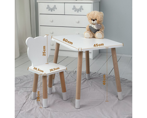 Детский деревянный стульчик мишка 26.5х26х25см, стул со спинкой для детей, белый с розовым