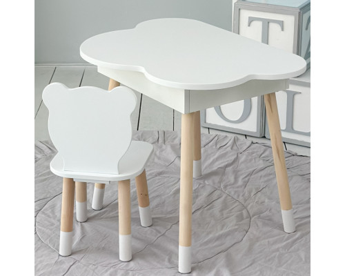 Детский деревянный стульчик мишка 26.5х26х25см, стул со спинкой для детей, белый с розовым