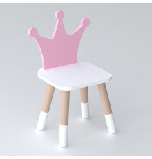 Детский стульчик "корона" из дерева 26.5х26х25см, стул для девочки, белый с розовым