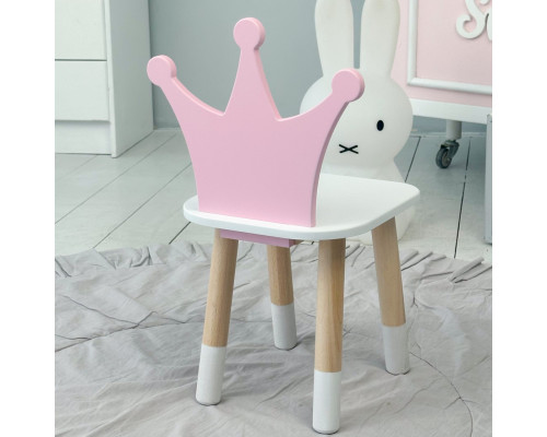 Детский стульчик "корона" из дерева 26.5х26х25см, стул для девочки, белый с розовым