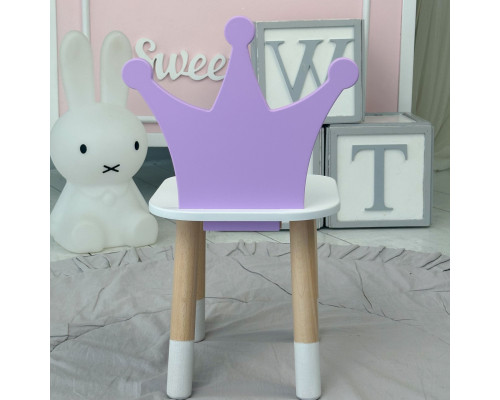 Детский стульчик корона 26.5х26х25см, стул для девочки от 1 года, белый с фиолетовым