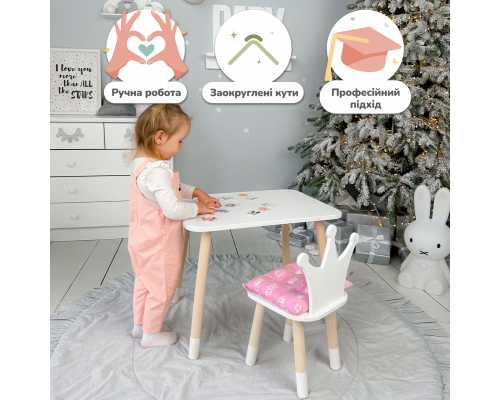 Детский стульчик корона 26.5х26х25см, стул для девочки от 1 года, белый с фиолетовым