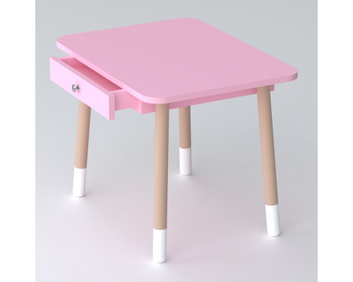 Детский столик с выдвижным ящиком 46х60х45, стол для девочки с нишей, розовый