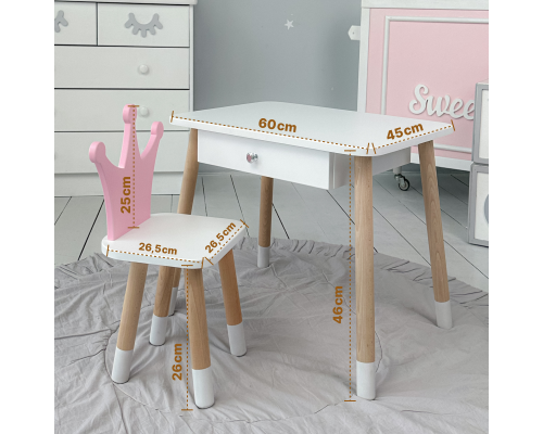 Детский столик с выдвижным ящиком 46х60х45, стол трюмо в детскую комнату, белый