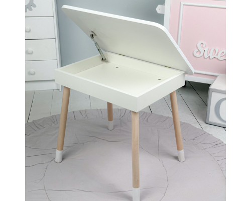 Детский деревянный столик с откидным верхом 53×60×45, стол с нишей в детскую, белый