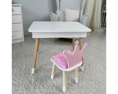 Детский деревянный столик с откидным верхом 53×60×45, стол с нишей в детскую, белый