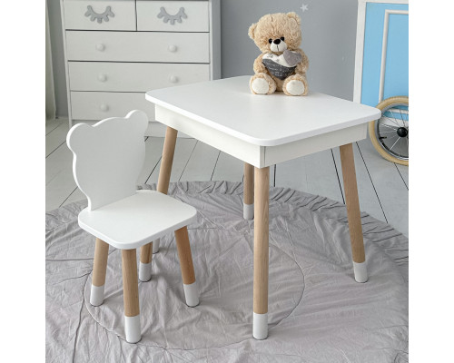 Детский деревянный столик с откидным верхом 53×60×45, стол с нишей в детскую, белый
