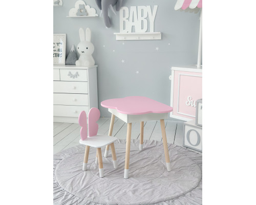 Детский стол облачко с нишей 54х68х50, столик трюмо с откидным верхом, розовый