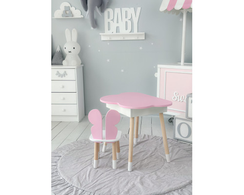 Детский стол облачко с нишей 54х68х50, столик трюмо с откидным верхом, розовый