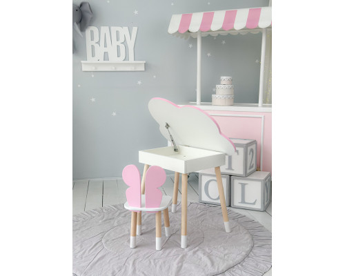Детский стол облачко с нишей 54х68х50, столик трюмо с откидным верхом, розовый