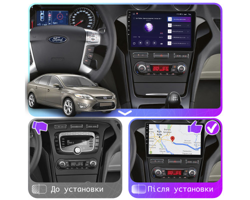 Штатная магнитола Lesko для Ford Mondeo IV Рестайлинг 2010-2014 экран 10" 4/64Gb CarPlay 4G Wi-Fi GPS Prime