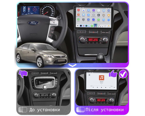 Штатная магнитола Lesko для Ford Mondeo IV Рестайлинг 2010-2014 экран 10" 4/64 QLED CarPlay 4G Wi-Fi GPS 360 Prime