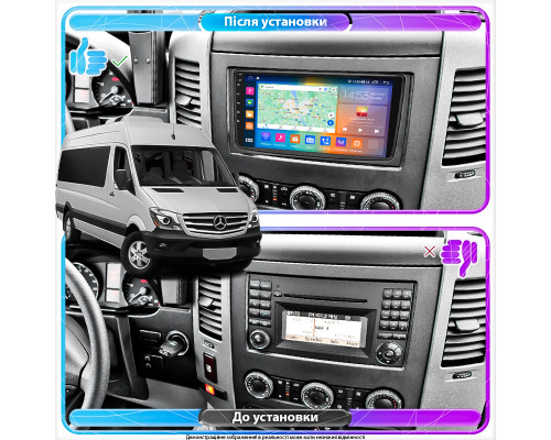 Штатная магнитола Lesko для Mercedes-Benz Sprinter II (W906) Рестайлинг  2014-2018 экран 9" 2/32Gb CarPlay 4G Wi-Fi GPS Prime