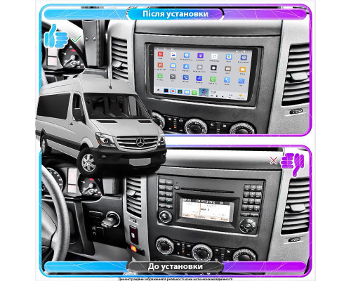 Штатная магнитола Lesko для Mercedes-Benz Sprinter II (W906) Рестайлинг  2014-2018 экран 9" 4/64 QLED CarPlay 4G Wi-Fi GPS 360 Prime