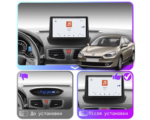 Штатная магнитола Lesko для Renault Fluence I 2009-2013 экран 9" 4/64 QLED CarPlay 4G Wi-Fi GPS 360 Prime
